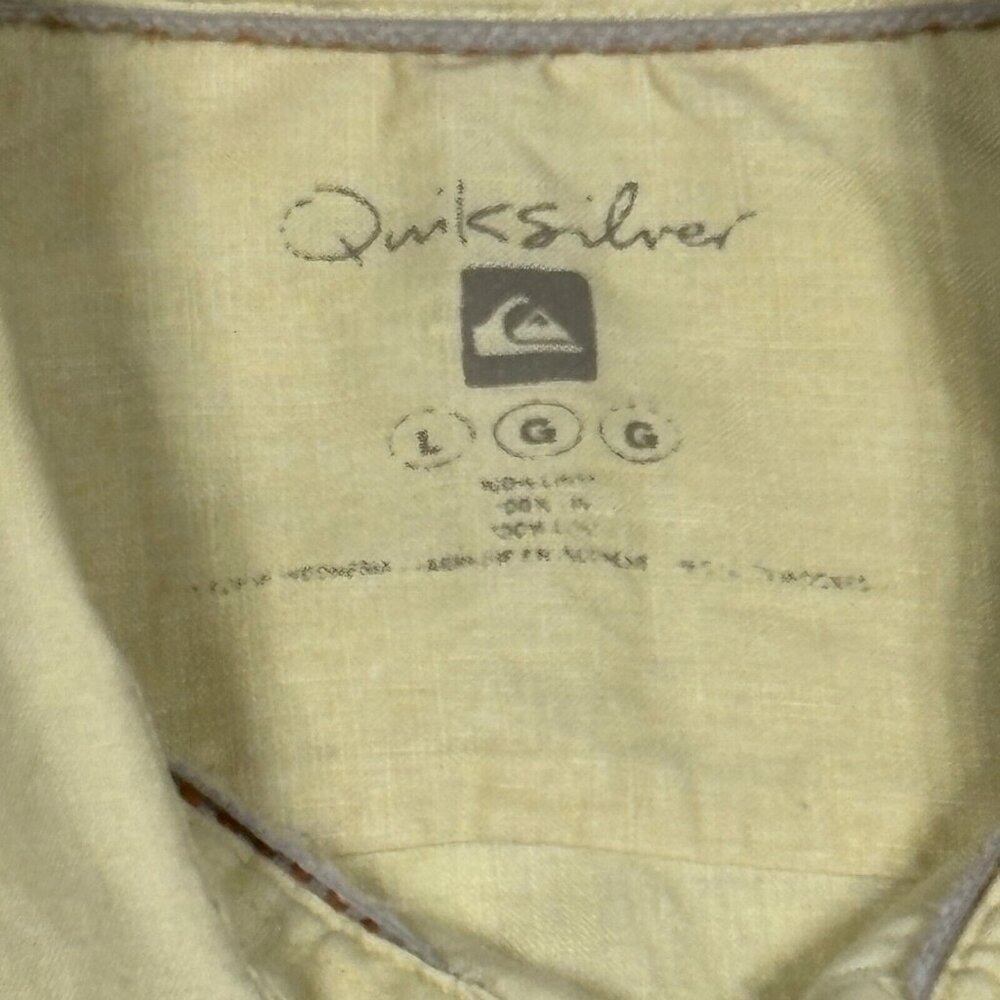 Quiksilver Men's Large 100% Linen Long Sleeve Button Up Shirt Yellow Surf Beach - Picture 3 of 6